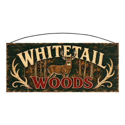 Whitetail Woods deer wood sign, 7 x 16 inches — solid pine