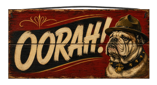 Chesty USMC Bulldog OORAH Wood Sign 7 x 14 – Officially Licensed