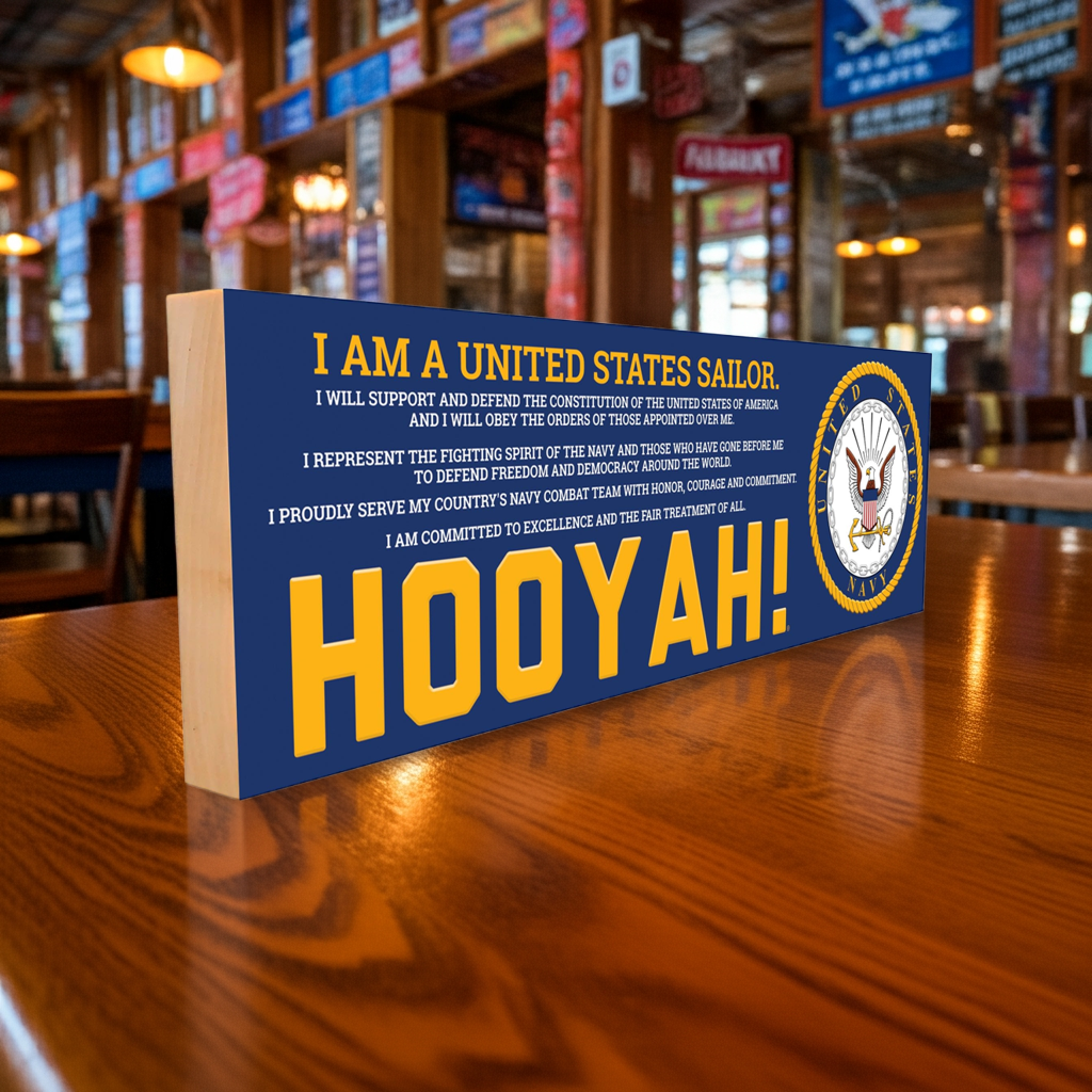 HOOYAY! With Navy Creed. 4x12 Emboss Printed Real Wood Sign