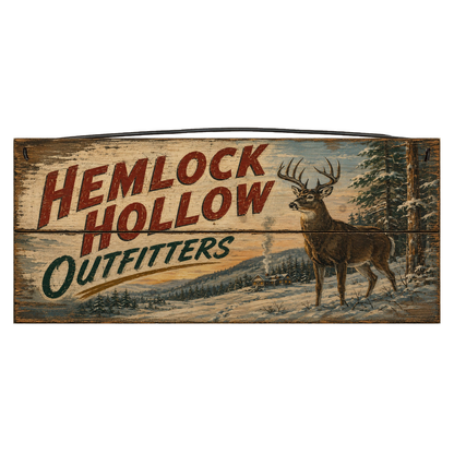 Hemlock Hollows Deer Camp 7x14 Wood Sign – Rustic Hunting Decor