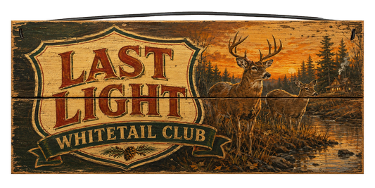 Last Light Whitetail Club 7 x 14 Wood Sign – Rustic Deer Cabin Decor