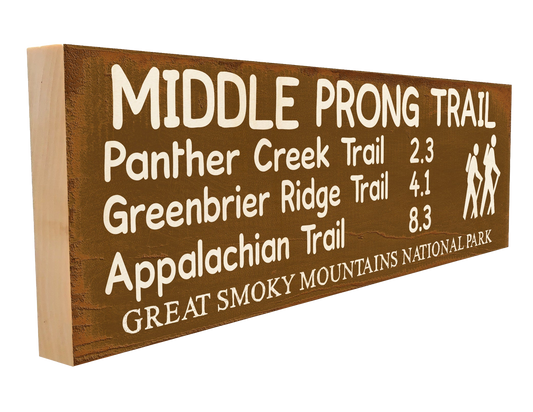 Great Smoky Mountains Middle Prong Trail Marker Wood Sign
