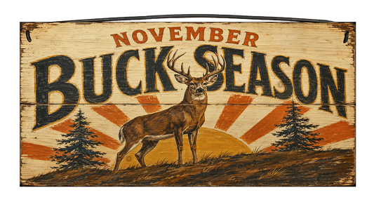 November Buck Season 7 x 14 Wood Sign – Rustic Deer Hunting Decor