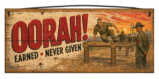Oorah Earned Never Given Marine Corps Wood Sign 7 x 16 Inch