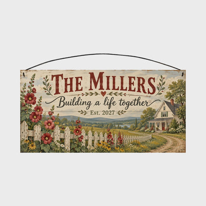 Personalized Building a Life Together Wood Sign – Custom Family Name, 7×14