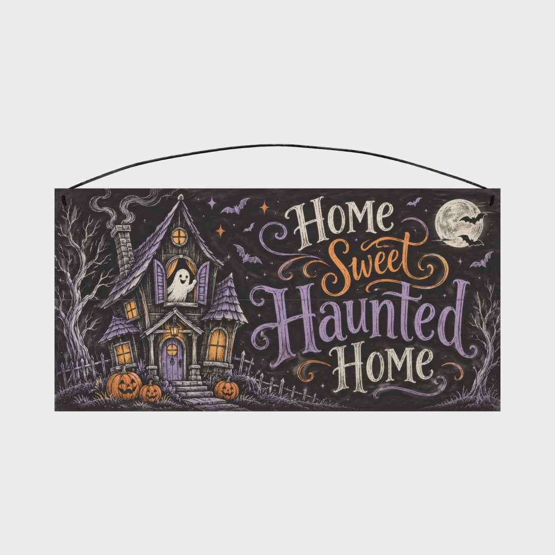 Home Sweet Haunted Home 7x14 wood sign, rotation video