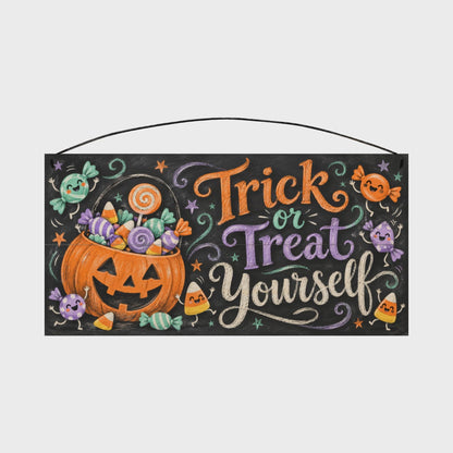 Trick or Treat Yourself 7x14 wood sign, rotation video
