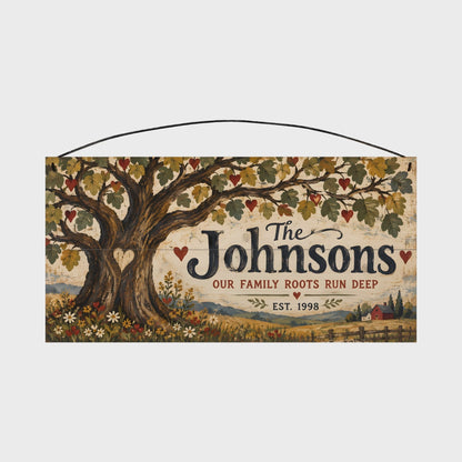 Personalized Our Family Roots Run Deep Wood Sign – Custom Family Name, 7×14