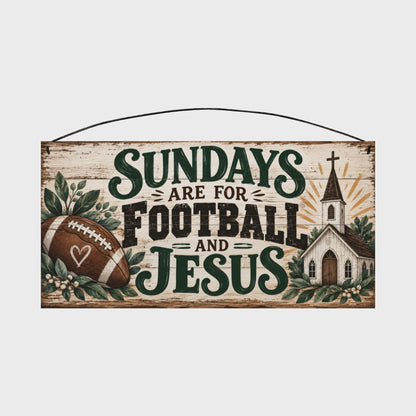 Sundays Are for Football and Jesus White Church 7x14 wood sign rotating front to back