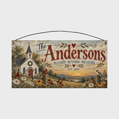 Personalized Blessed Beyond Measure Wood Sign – Custom Family Name, 7×14