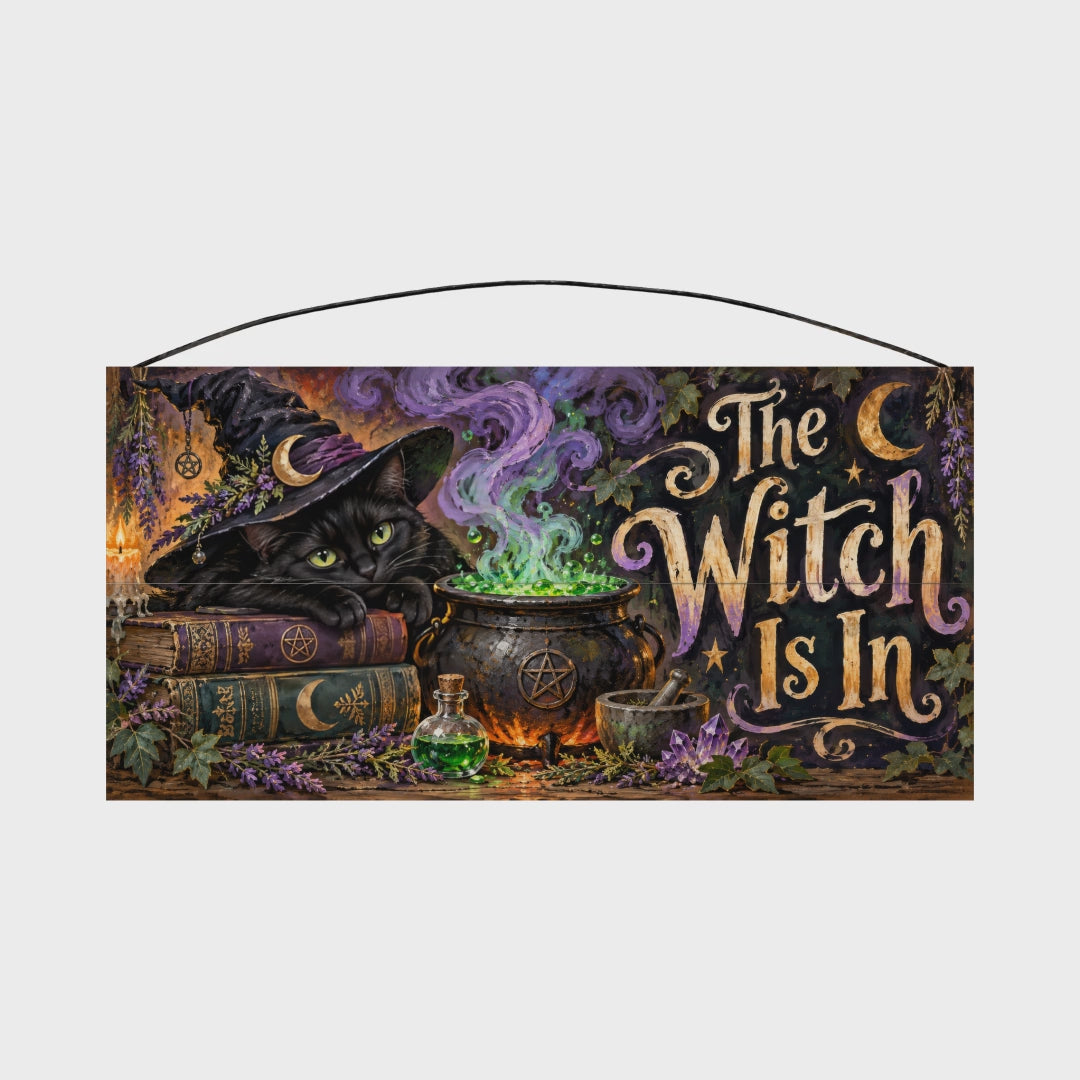 The Witch Is In 7x14 wood sign, rotation video