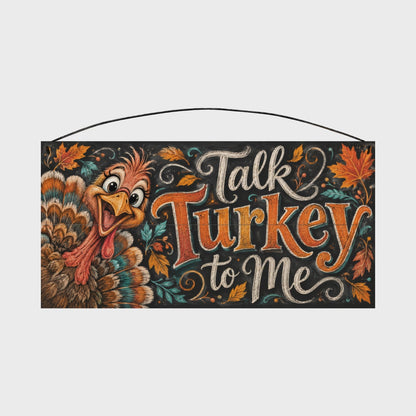 Talk Turkey to Me Funny Turkey Chalkboard Wood Sign, 7×14