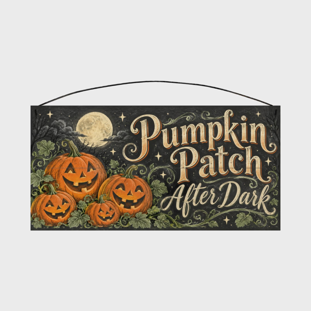 Pumpkin Patch After Dark 7x14 wood sign, rotation video
