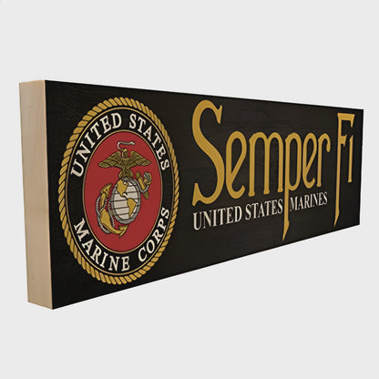 Semper Fi – USMC Solid Maple Wood Sign with Emblem