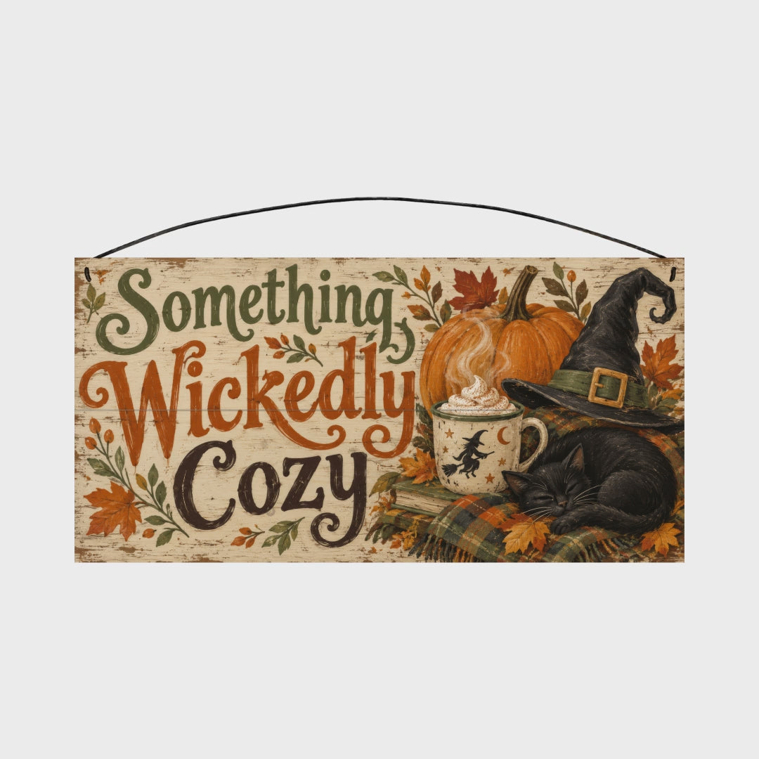 Something Wickedly Cozy 7x14 wood sign, rotation video