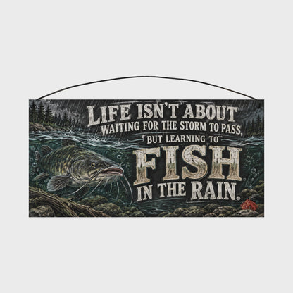 Fish in the Rain Catfish Wood Sign, 7×14