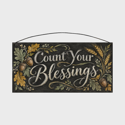 Count Your Blessings Acorn & Wheat Chalkboard Wood Sign, 7×14