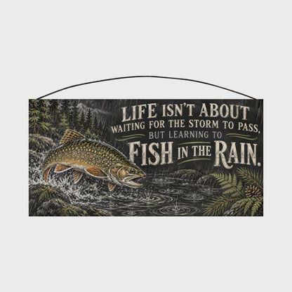 Fish in the Rain Brook Trout Wood Sign, 7×14