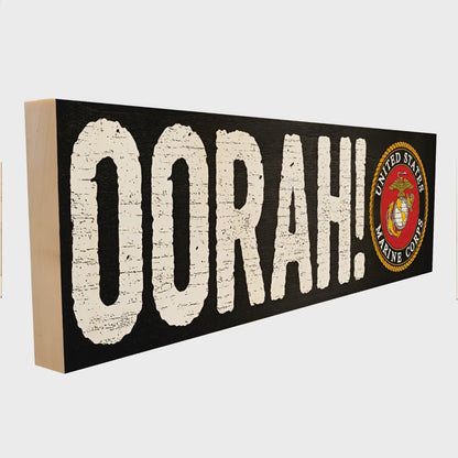 OORAH! Marine Corps Wood Sign. USMC Gifts for Men or Women. Semper Fi Official United States American Military Veteran Decorative, 3.5"x 12"