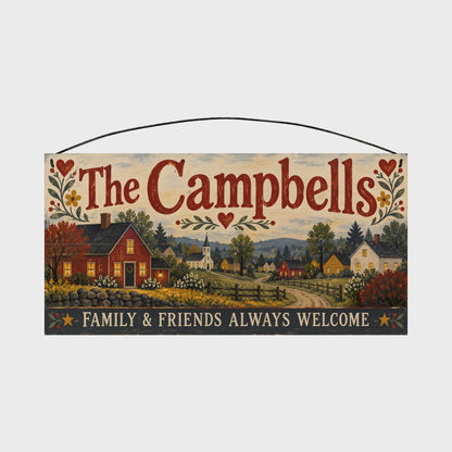 Personalized Family & Friends Always Welcome Wood Sign – Custom Family Name, 7×14
