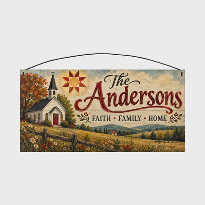 Personalized Faith Family Home Wood Sign – Custom Family Name, 7×14