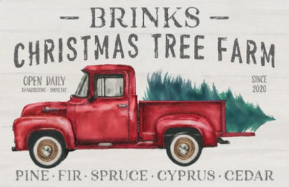 Video of personalized vintage red truck Christmas art print on 100lb gloss paper