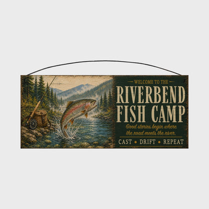 Personalized Fishing Camp Wood Sign – Custom Family or Cabin Name, 7×16