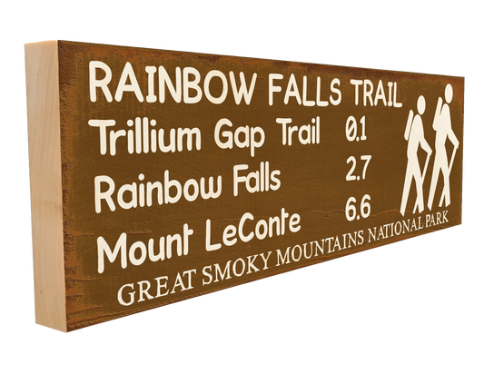 Great Smoky Mountains Rainbow Falls Trail Marker Wood Sign
