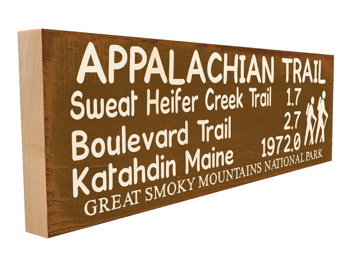 Great Smoky Mountains Appalachian Trail Marker Wood Sign on white background