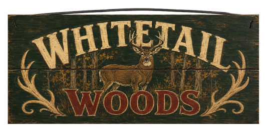Whitetail Woods 7x16 Wood Sign – Rustic Deer Hunting Decor