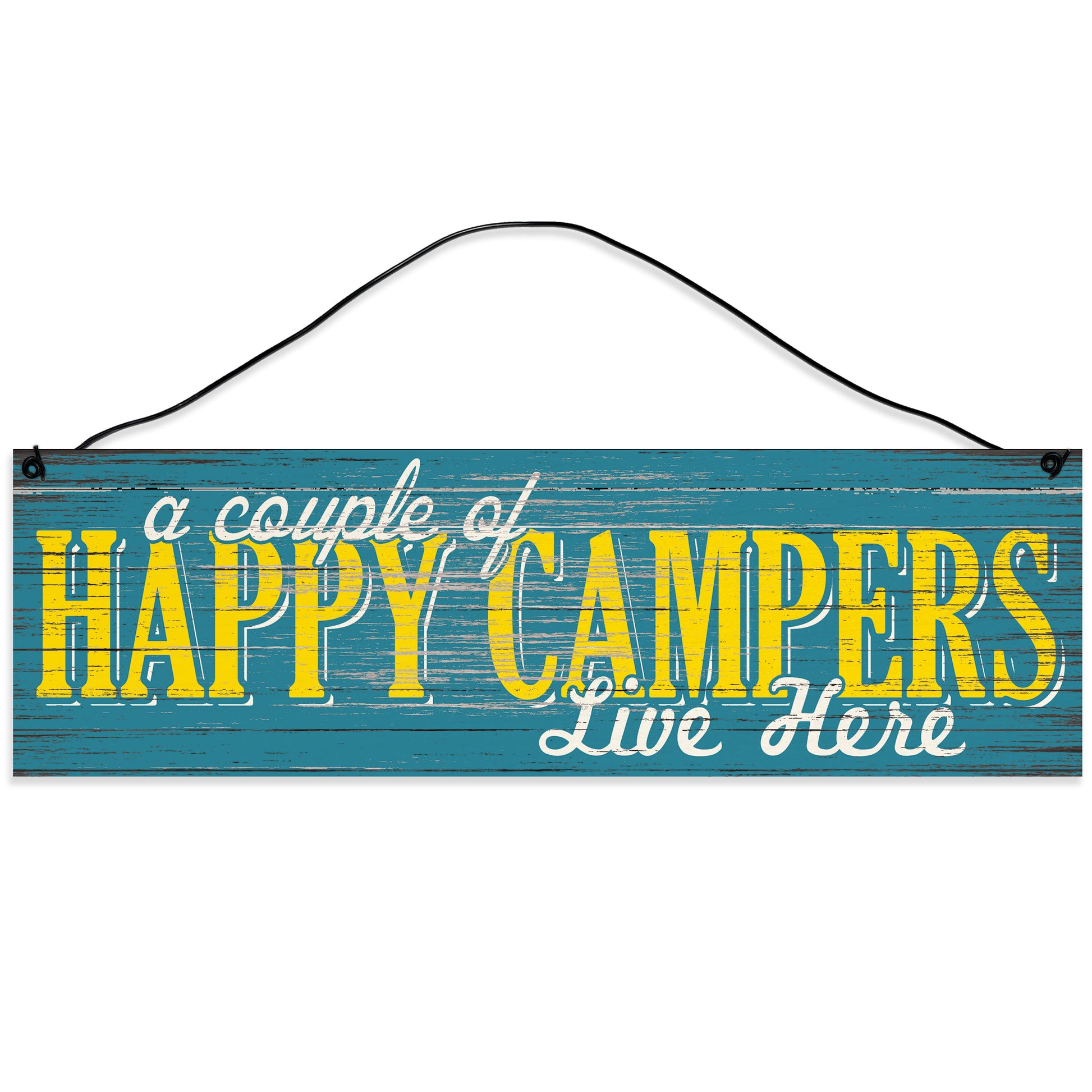 Sawyer's Mill - A Couple of Happy Campers Live Here. Wood Sign for Home or Office. Measures 3x10 inches.