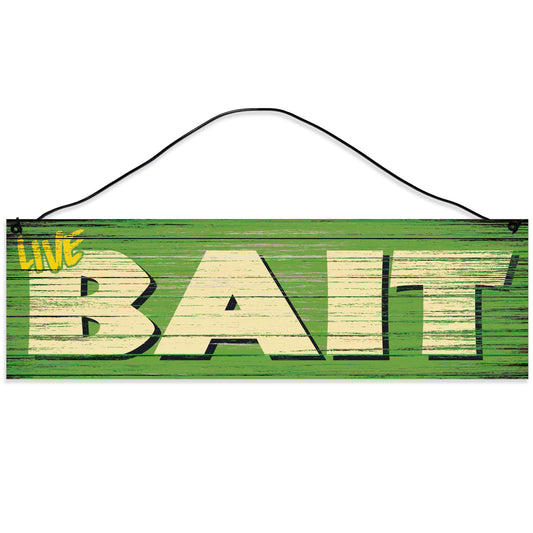 Sawyer's Mill - Live Bait. Wood Sign for Home or Office. Measures 3x10 inches.