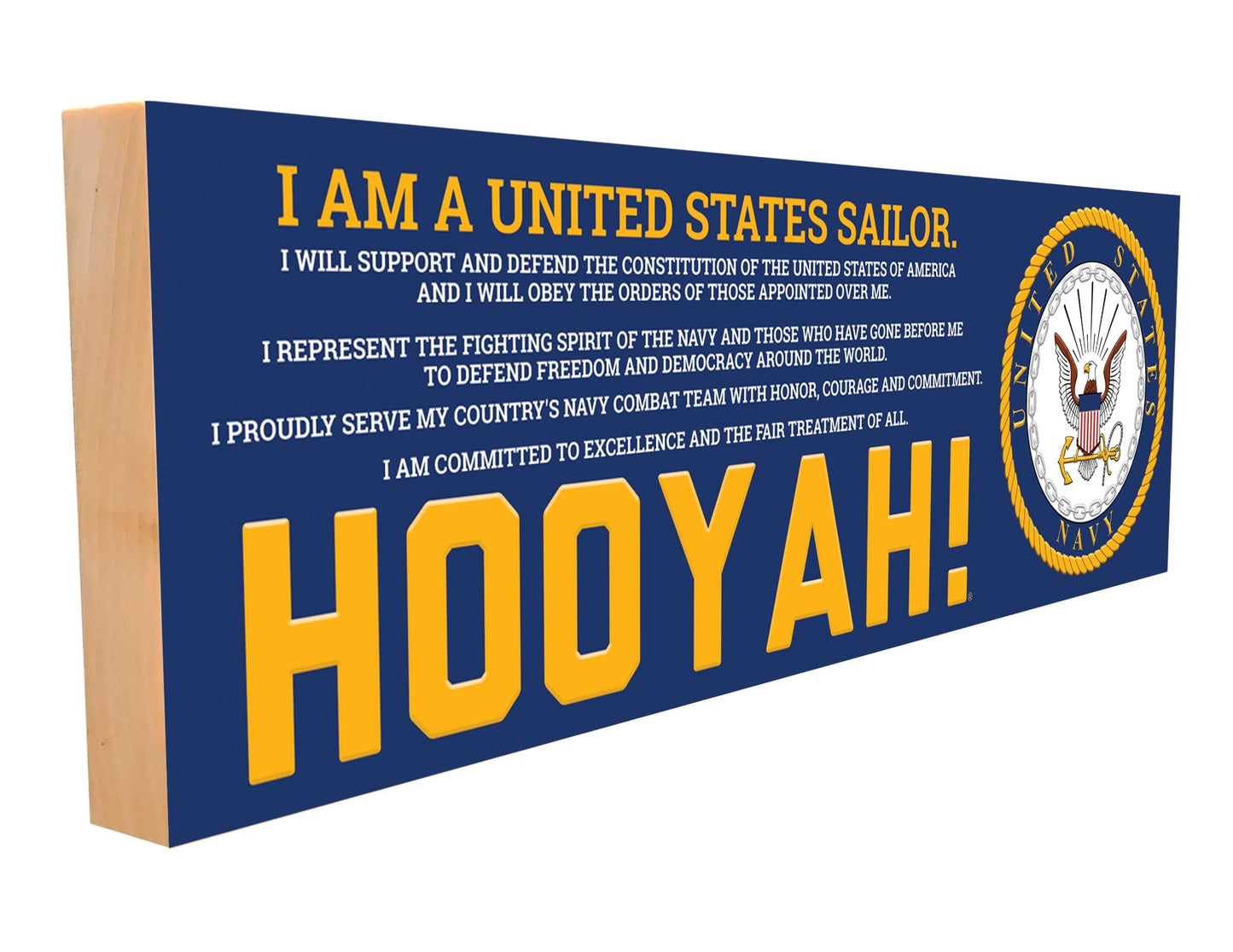 HOOYAY! With Navy Creed. 4x12 Emboss Printed Real Wood Sign