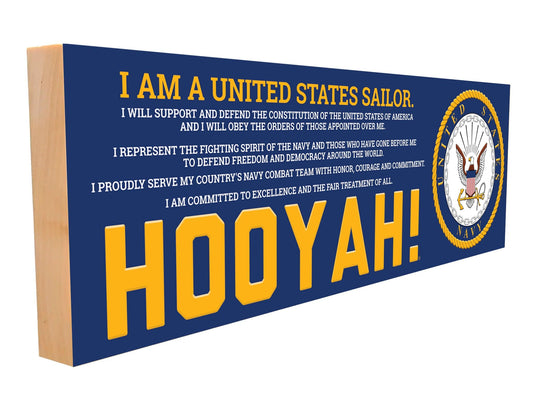 HOOYAY! With Navy Creed. 4x12 Emboss Printed Real Wood Sign